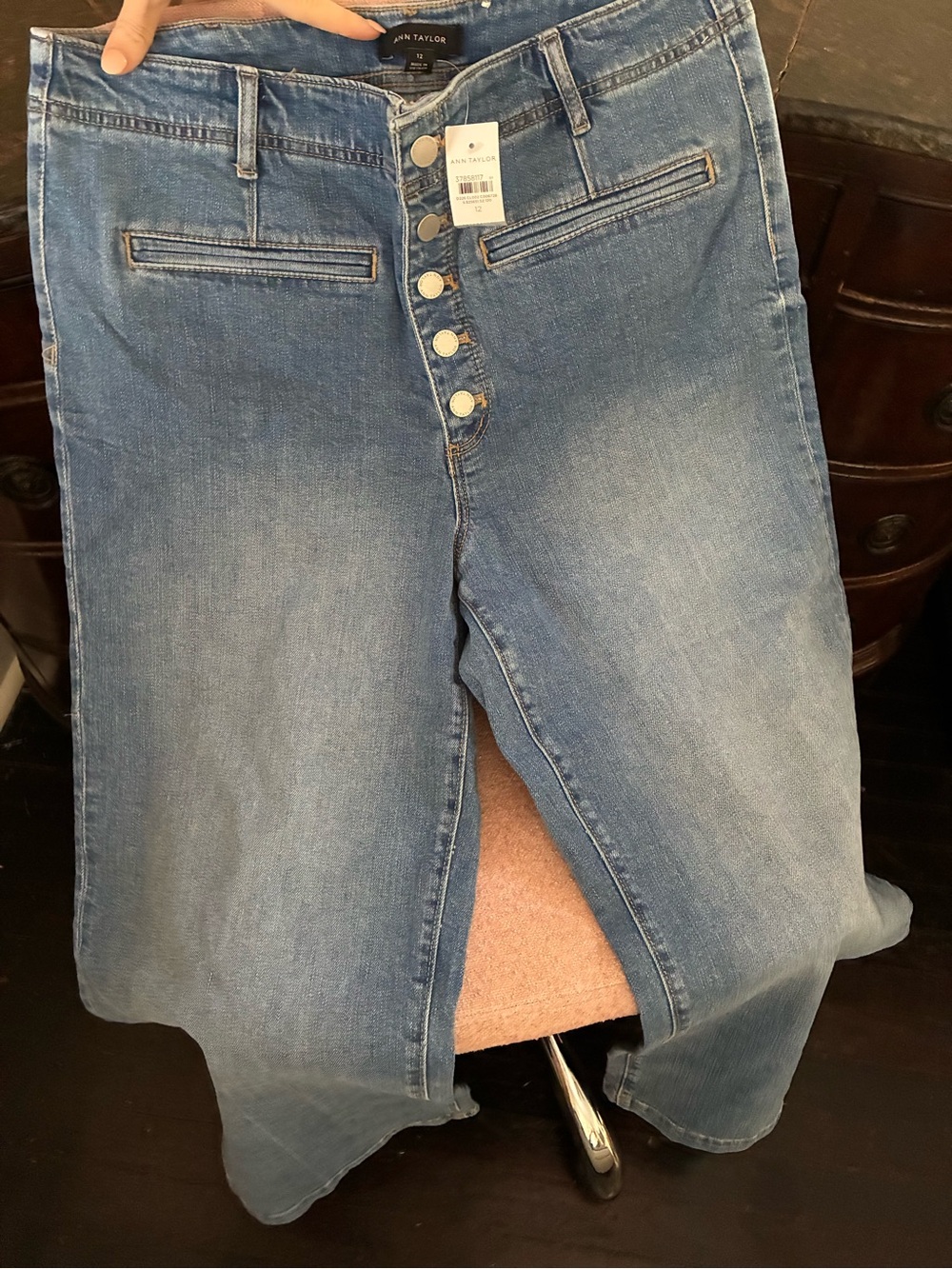 Ann Taylor Light Blue High-Rise Wide Leg Button-Fly Jeans